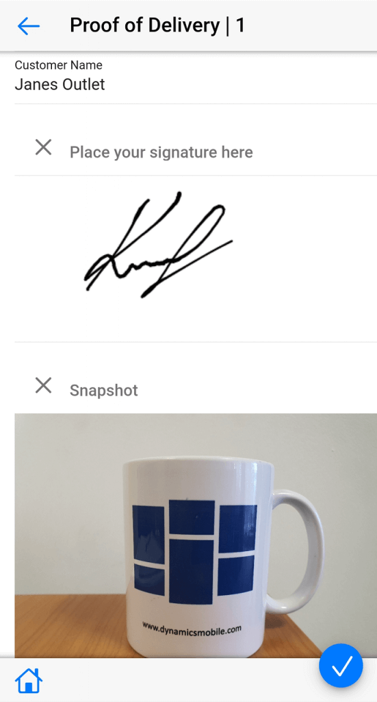 Dynamics Mobile Van-sales screenshot Proof of delivery