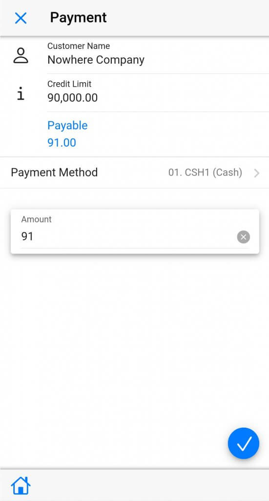 Dynamics Mobile Van-sales screenshot payment collection